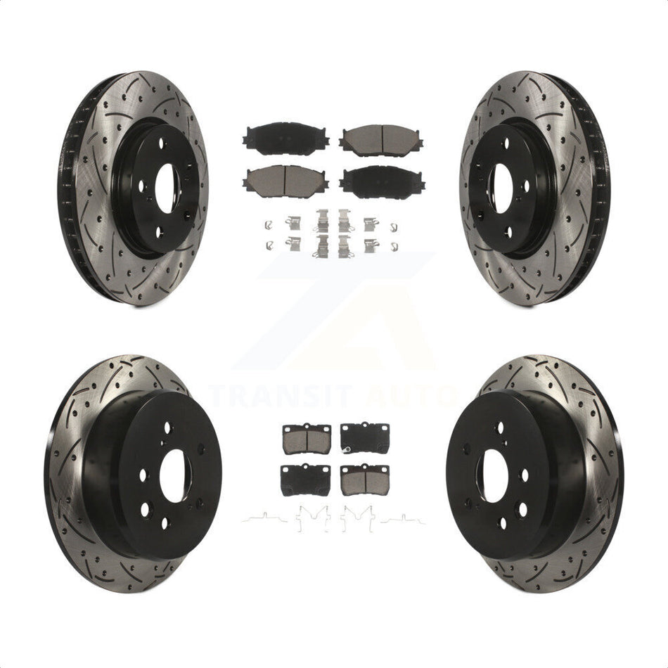 Front Rear Coated Drilled Slotted Disc Brake Rotors And Ceramic Pads Kit For Lexus IS250 KDC-100681 by Transit Auto