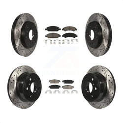 Front Rear Coated Drilled Slotted Disc Brake Rotors And Ceramic Pads Kit For Chevrolet Silverado 1500 GMC Sierra Tahoe Suburban Yukon Cadillac XL Avalanche Escalade ESV EXT KDC-100683