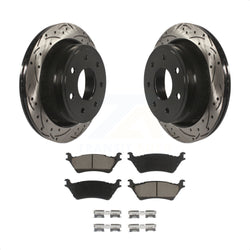 Rear Coated Drilled Slotted Disc Brake Rotors And Ceramic Pads Kit For 2012-2014 Ford F-150 With 7 Lug Wheels KDC-100693