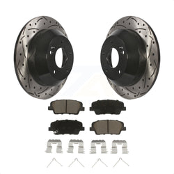 Rear Coated Drilled Slotted Disc Brake Rotors And Ceramic Pads Kit For 2014-2015 Kia Sorento With Red Painted Calipers KDC-100698