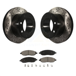 Rear Coated Drilled Slotted Disc Brake Rotors And Ceramic Pads Kit For 2005-2007 Ford F-250 Super Duty F-350 KDC-100700