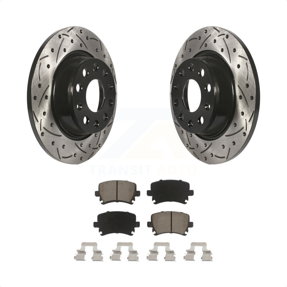 Rear Coated Drilled Slotted Disc Brake Rotors And Ceramic Pads Kit For Volkswagen Tiguan CC Jetta Audi Passat GTI A3 Eos Q3 Limited Quattro KDC-100706 by Transit Auto