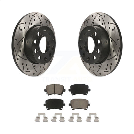 Rear Coated Drilled Slotted Disc Brake Rotors And Ceramic Pads Kit For Volkswagen Jetta Rabbit Audi A3 Quattro KDC-100707 by Transit Auto