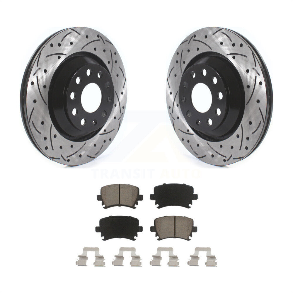 Rear Coated Drilled Slotted Disc Brake Rotors And Ceramic Pads Kit For Volkswagen CC Passat GTI Golf R R32 Audi TTS Quattro KDC-100708 by Transit Auto