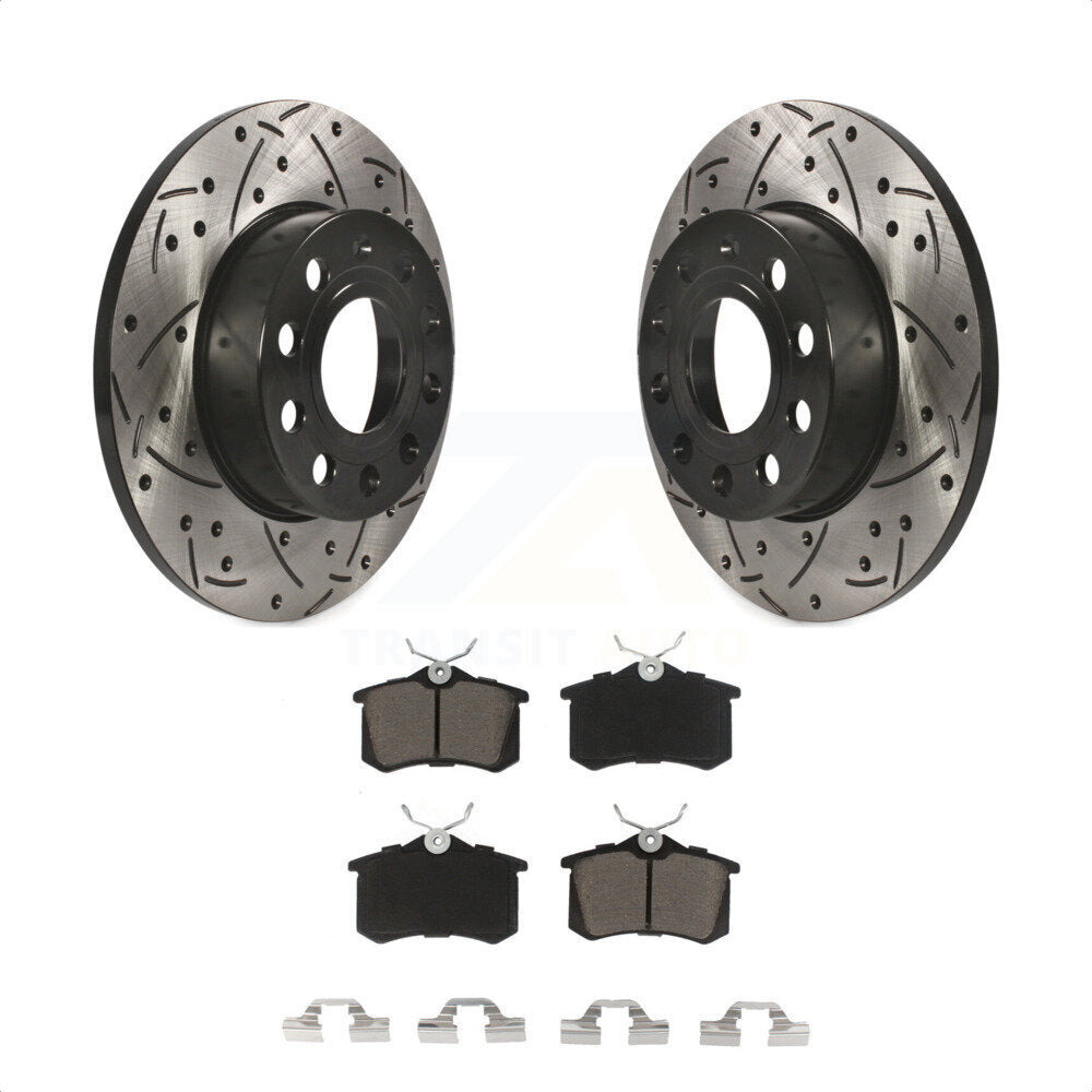 Rear Coated Drilled Slotted Disc Brake Rotors And Ceramic Pads Kit For 2011 Volkswagen Golf With 256mm Diameter Rotor KDC-100711 by Transit Auto