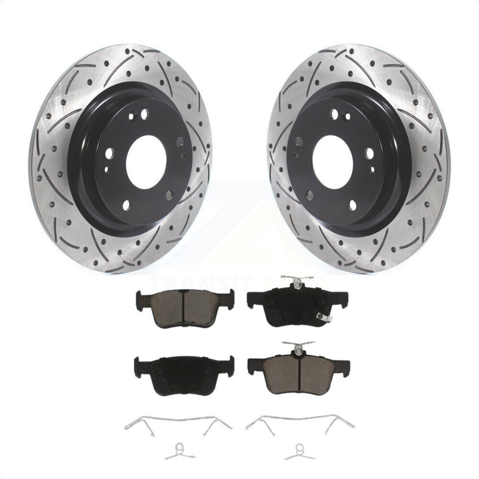 Rear Coated Drilled Slotted Disc Brake Rotors And Ceramic Pads Kit For Honda Civic KDC-100741 by Transit Auto