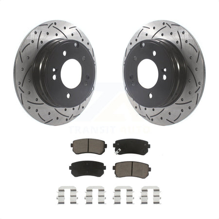 Rear Coated Drilled Slotted Disc Brake Rotors And Ceramic Pads Kit For Hyundai Sonata Tucson Kia Cadenza KDC-100762 by Transit Auto