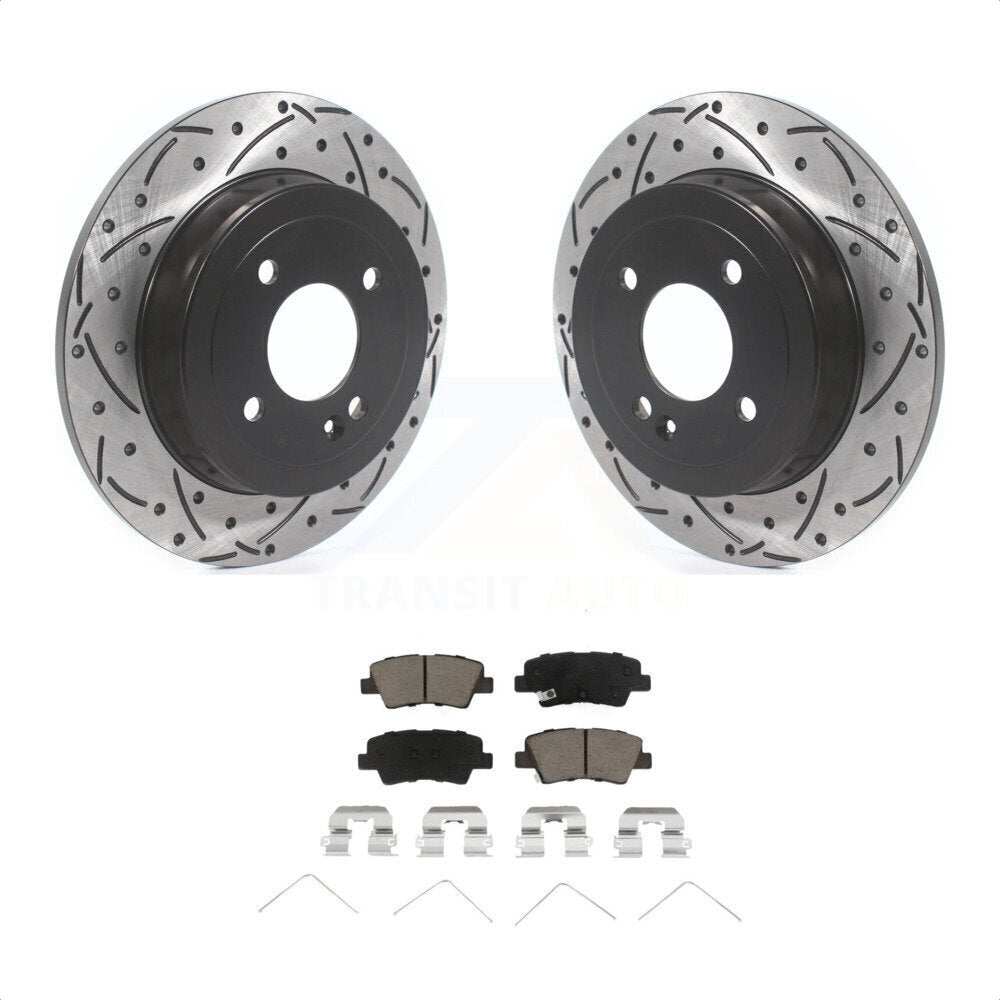 Rear Coated Drilled Slotted Disc Brake Rotors And Ceramic Pads Kit For Hyundai Accent Kia Rio KDC-100767 by Transit Auto