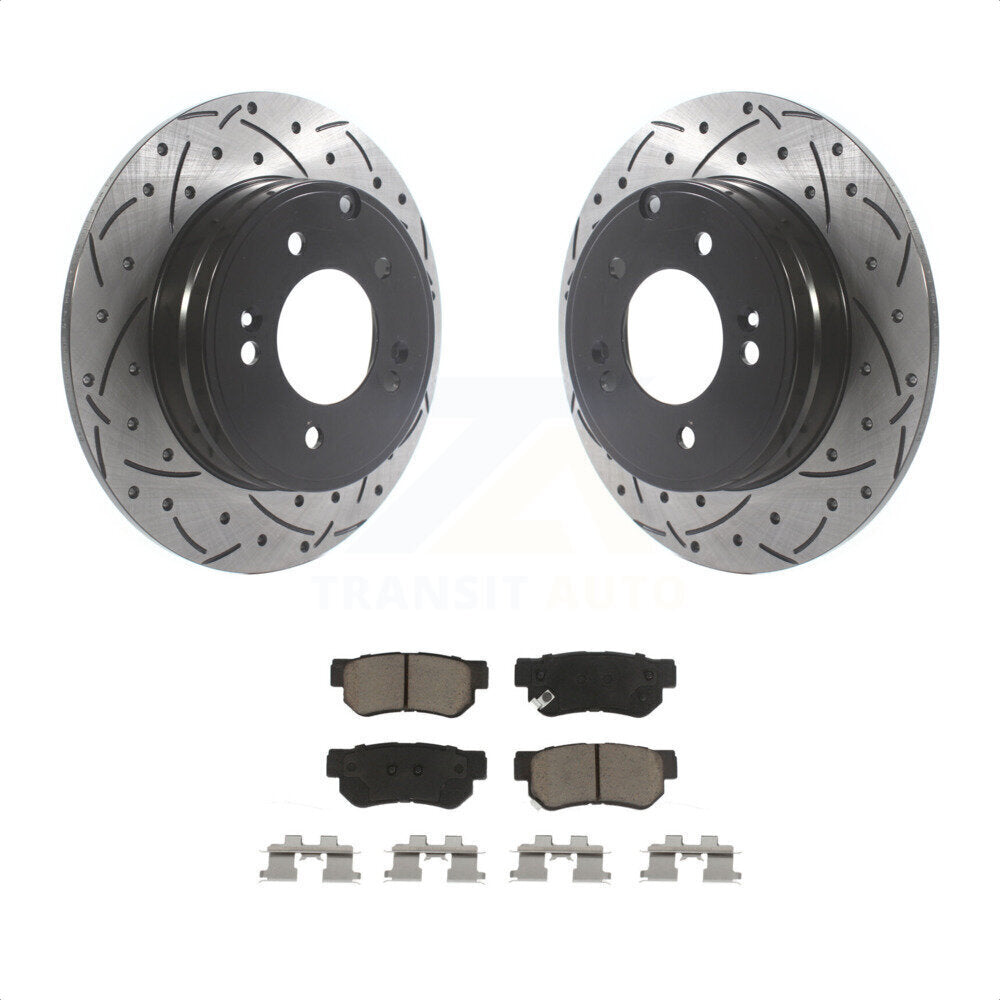 Rear Coated Drilled Slotted Disc Brake Rotors And Ceramic Pads Kit For Hyundai Sonata 3.3L KDC-100773 by Transit Auto