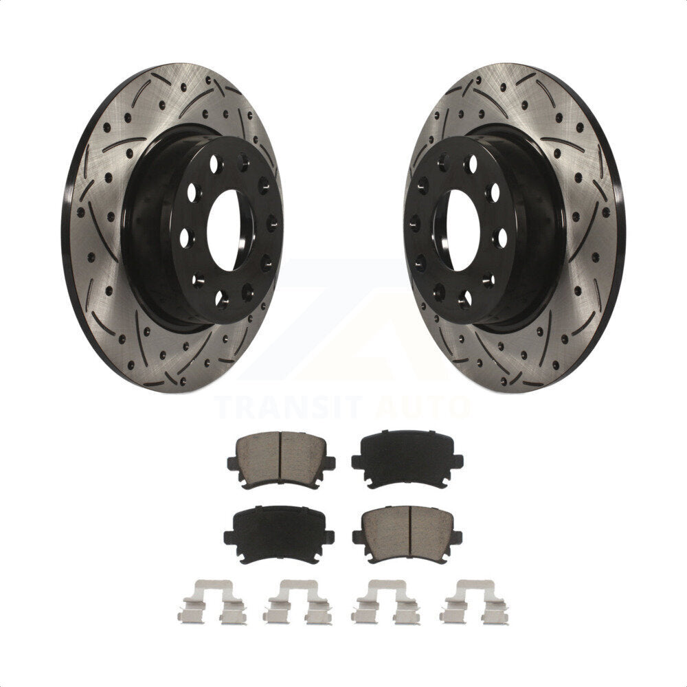 Rear Coated Drilled Slotted Disc Brake Rotors And Ceramic Pads Kit For Volkswagen GTI KDC-100824 by Transit Auto