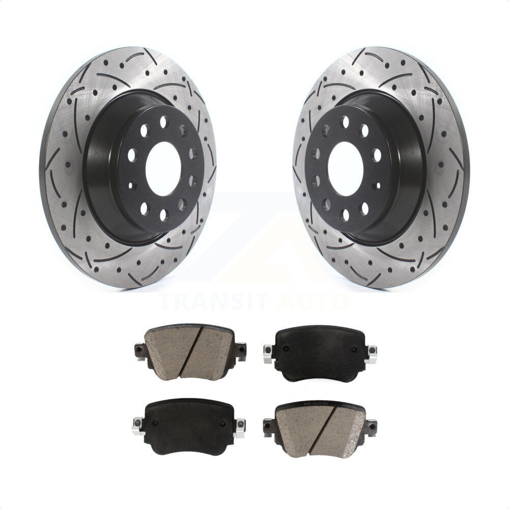 Rear Coated Drilled Slotted Disc Brake Rotors And Ceramic Pads Kit For 2016-2018 Audi Q3 Quattro KDC-100825 by Transit Auto