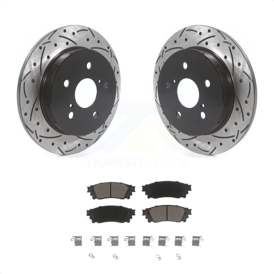 Rear Coated Drilled Slotted Disc Brake Rotor & Ceramic Pad Kit For Toyota Camry RAV4 Lexus NX200t C-HR NX300 ES350 Avalon NX300h ES300h UX250h UX200 ES250 Venza Corolla Cross KDC-100838 by Transit Auto