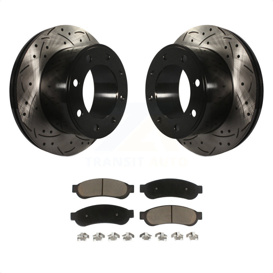 Rear Coated Drilled Slotted Disc Brake Rotors And Ceramic Pads Kit For Ford F-250 Super Duty F-350 KDC-100848 by Transit Auto