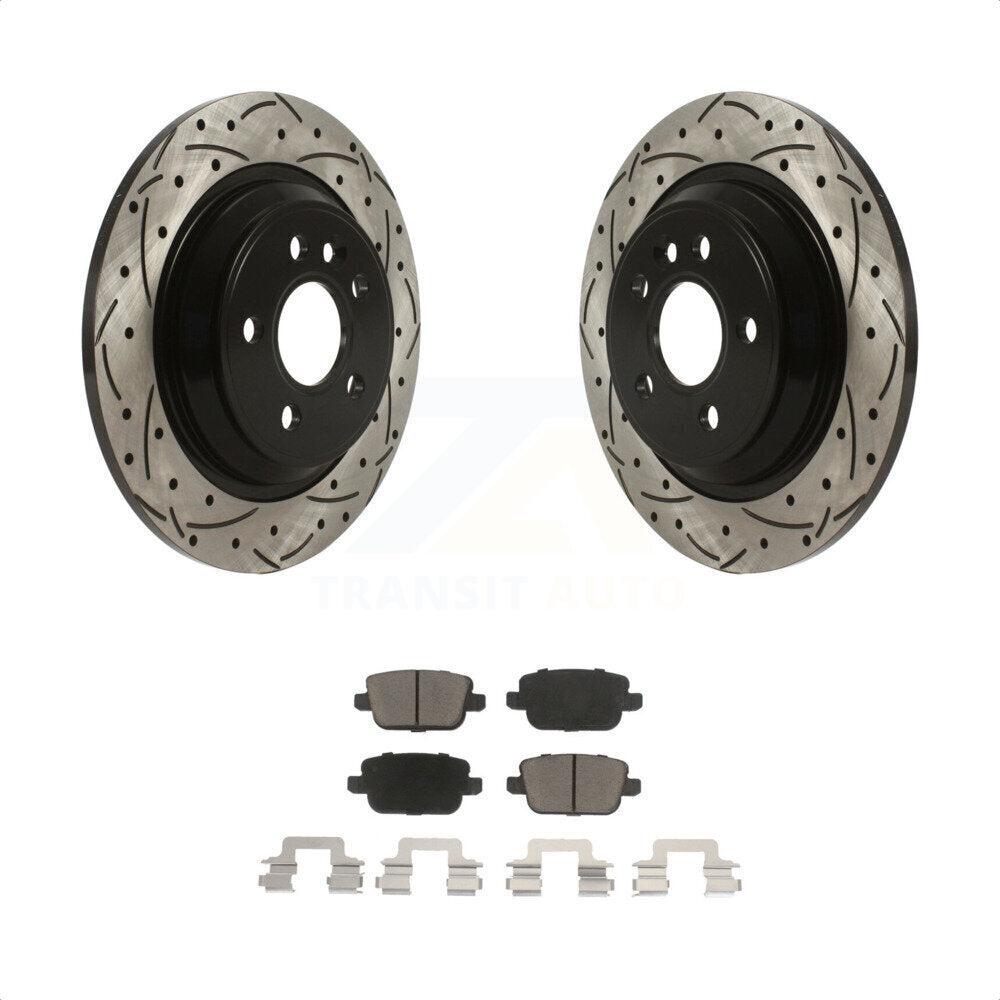 Rear Coated Drilled Slotted Disc Brake Rotors And Ceramic Pads Kit For 2008-2011 Volvo S80 FWD With Electric Parking KDC-100864 by Transit Auto