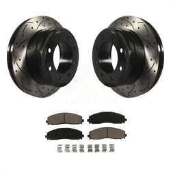 Rear Coated Drilled Slotted Disc Brake Rotors And Ceramic Pads Kit For Ford F-250 Super Duty F-350 KDC-100875