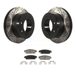 Rear Coated Drilled Slotted Disc Brake Rotors And Ceramic Pads Kit For 2011 Chevrolet Silverado 1500 Hybrid KDC-100933