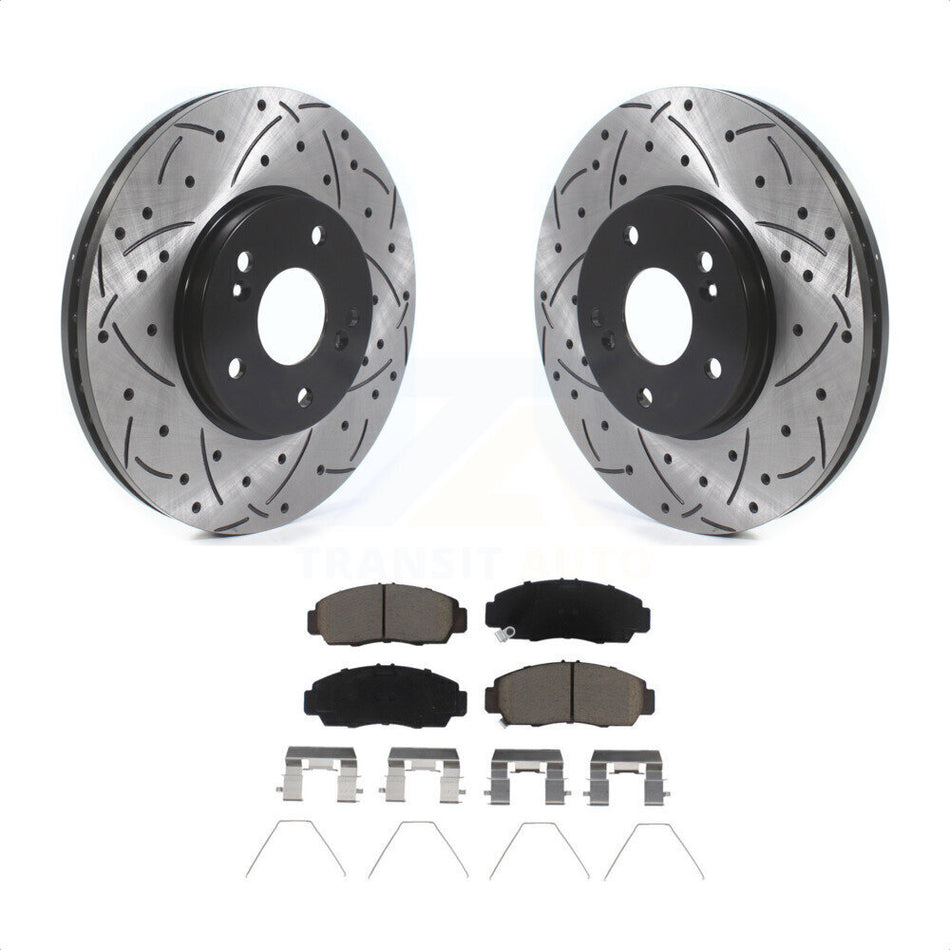 Front Coated Drilled Slotted Disc Brake Rotors And Ceramic Pads Kit For Honda Accord Acura TSX KDC-100937 by Transit Auto