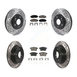 Front Rear Coated Drilled Slotted Disc Brake Rotors And Ceramic Pads Kit For Honda Accord Acura TSX KDC-100944