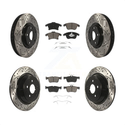 Front Rear Coated Drilled Slotted Disc Brake Rotors And Ceramic Pads Kit For 2019-2020 Ford Police Responder Hybrid SSV Plug-In KDC-100967