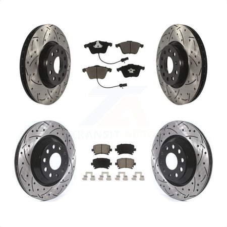 Front Rear Coated Drilled Slotted Disc Brake Rotors And Ceramic Pads Kit For Volkswagen CC KDC-100978 by Transit Auto