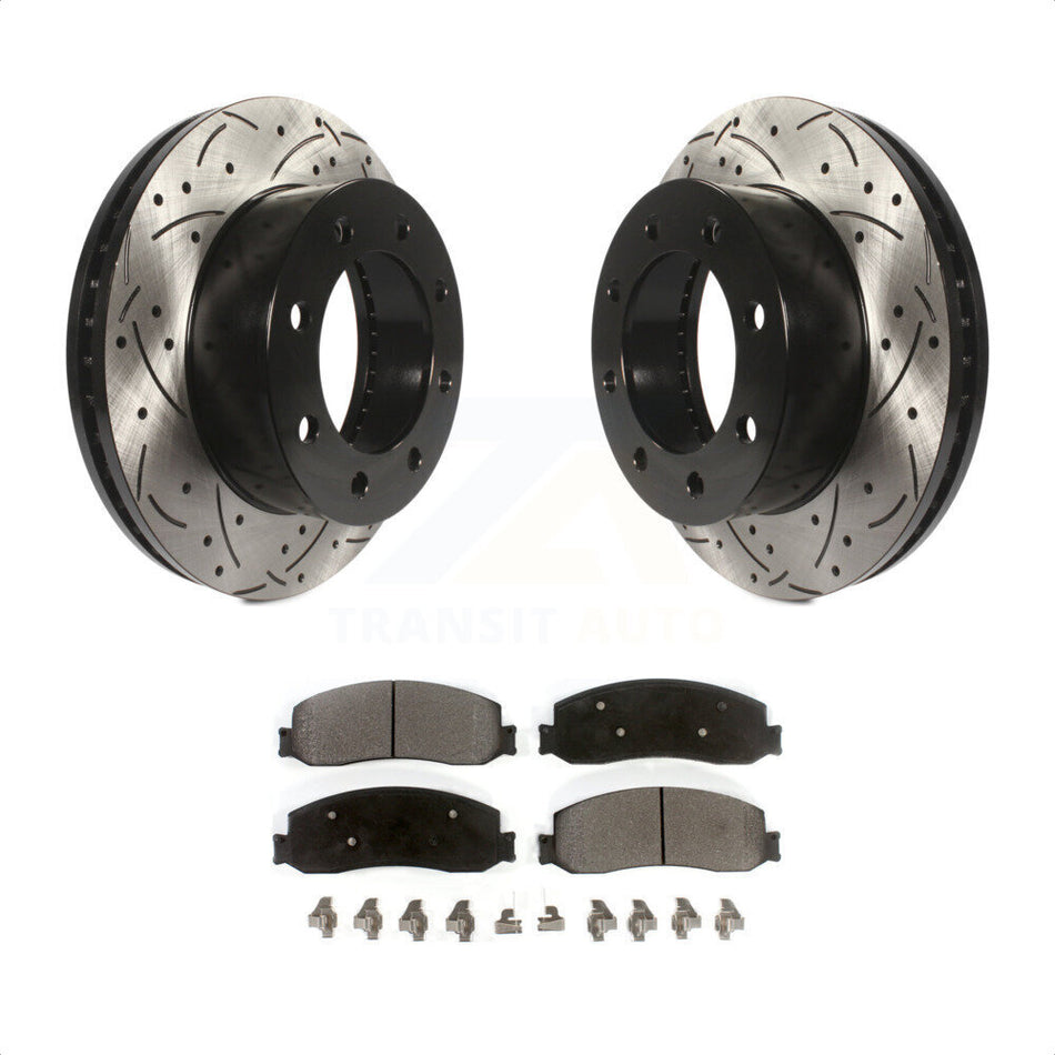 Front Coated Drilled Slotted Disc Brake Rotors And Semi-Metallic Pads Kit For Ford F-250 Super Duty F-350 With Single Rear Wheels 4WD KDF-100019 by Transit Auto