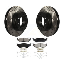 Front Coated Drilled Slotted Disc Brake Rotors And Semi-Metallic Pads Kit For Ford F-450 Super Duty F-550 International CF500 CF600 KDF-100020