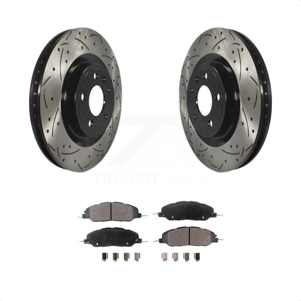 Front Coated Drilled Slotted Disc Brake Rotors And Semi-Metallic Pads Kit For Ford Mustang KDF-100031 by Transit Auto