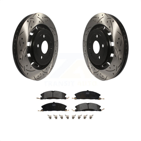 Front Coated Drilled Slotted Disc Brake Rotors And Semi-Metallic Pads Kit For Ford Explorer Taurus Flex Police Interceptor Utility Lincoln Sedan MKS MKT Special Service KDF-100033 by Transit Auto