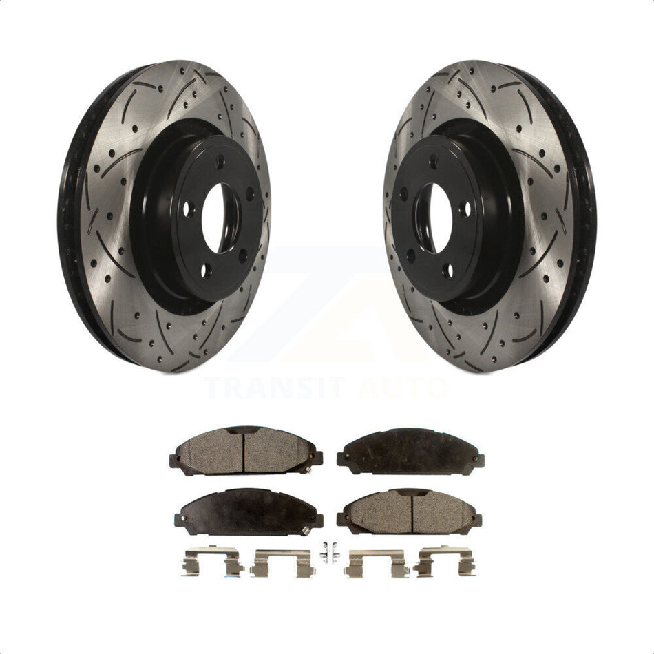 Front Coated Drilled Slotted Disc Brake Rotors And Semi-Metallic Pads Kit For Ford Mustang KDF-100037 by Transit Auto