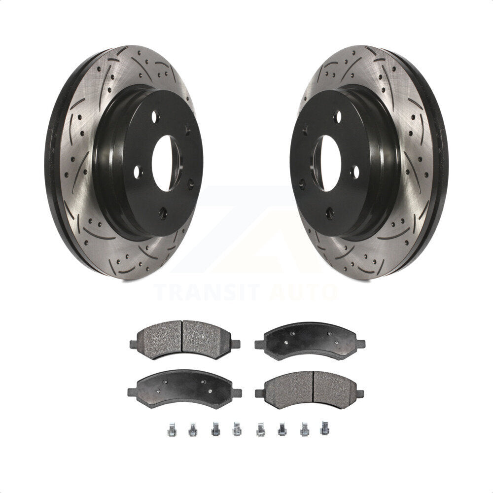 Front Coated Drilled Slotted Disc Brake Rotors And Semi-Metallic Pads Kit For Ram 1500 Dodge Classic Durango Chrysler Aspen KDF-100041 by Transit Auto