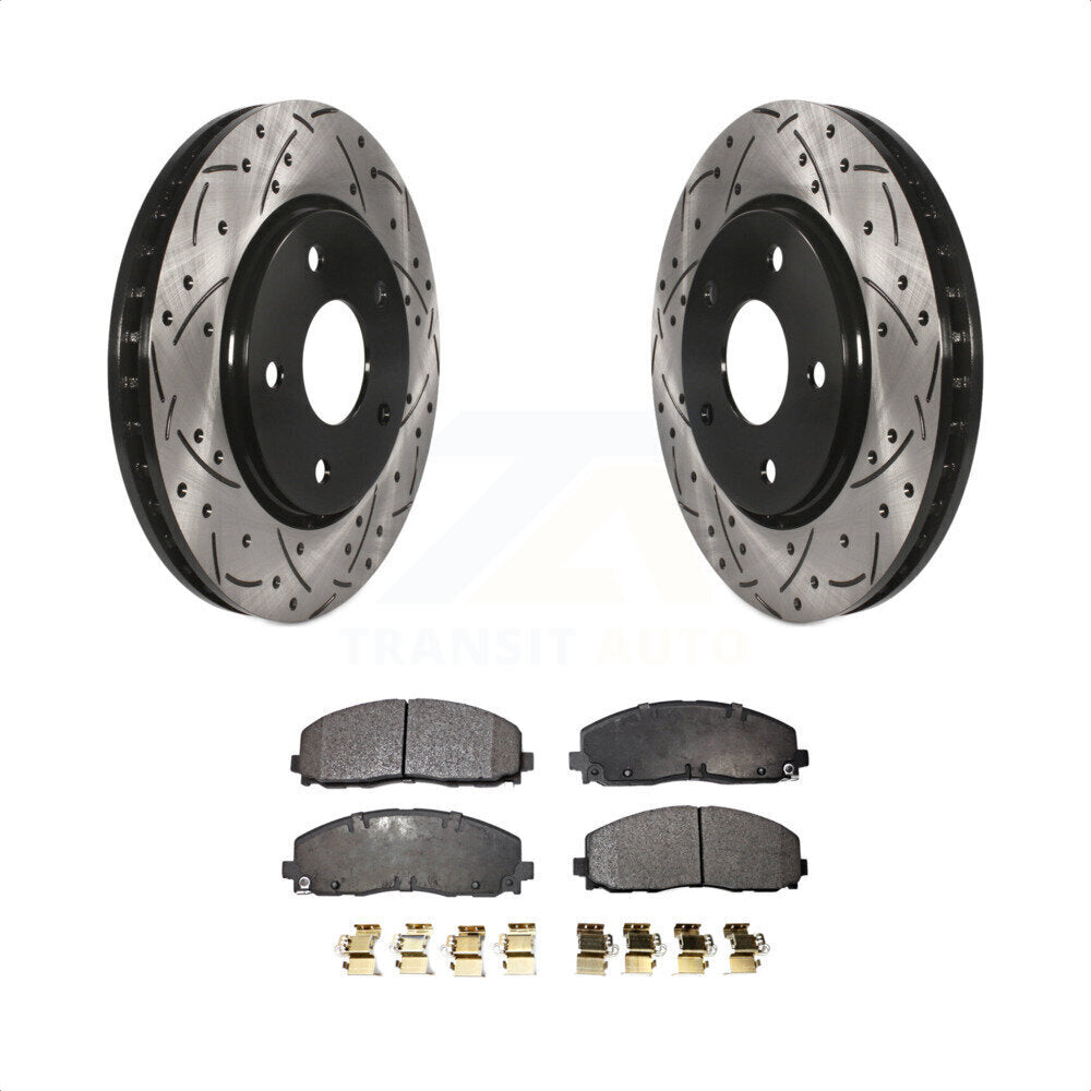 Front Coated Drilled Slotted Disc Brake Rotors And Semi-Metallic Pads Kit For 2017-2018 Dodge Grand Caravan With Single Piston Caliper KDF-100050 by Transit Auto