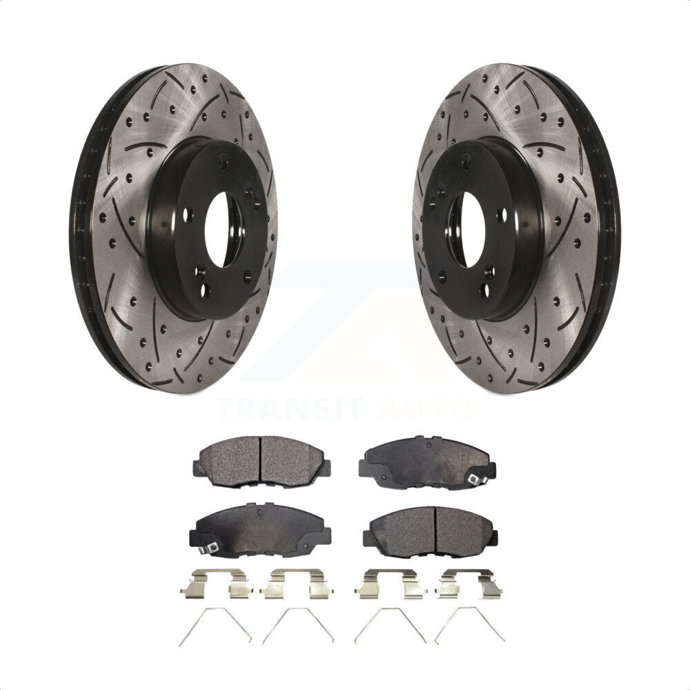 Front Coated Drilled Slotted Disc Brake Rotors And Semi-Metallic Pads Kit For 2014-2015 Honda Civic Touring KDF-100061 by Transit Auto