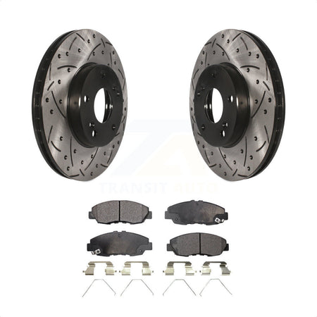 Front Coated Drilled Slotted Disc Brake Rotors And Semi-Metallic Pads Kit For 2014-2015 Honda Civic Touring KDF-100061 by Transit Auto