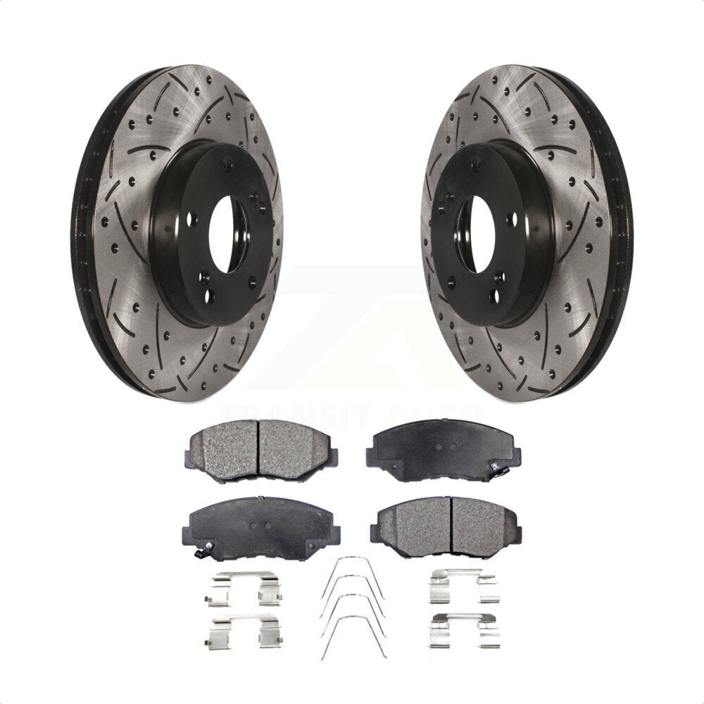 Front Coated Drilled Slotted Disc Brake Rotors And Semi-Metallic Pads Kit For Honda Accord Civic Element Fit Acura ILX CR-Z KDF-100065 by Transit Auto