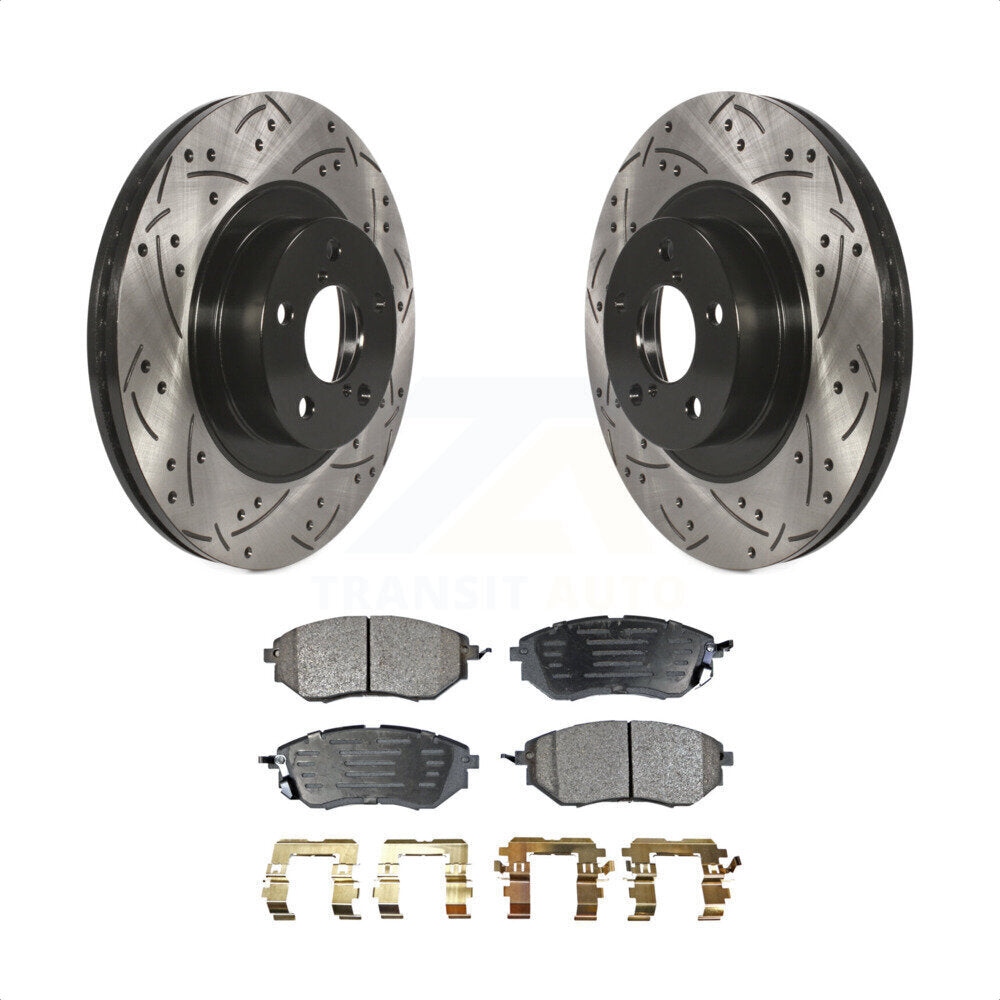 Front Coated Drilled Slotted Disc Brake Rotors And Semi-Metallic Pads Kit For 2009 Subaru Legacy 3.0 R with 3.0L With 292mm Diameter Rotor KDF-100073 by Transit Auto