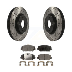 Front Coated Drilled Slotted Disc Brake Rotors And Semi-Metallic Pads Kit For Kia Forte Forte5 Koup KDF-100091