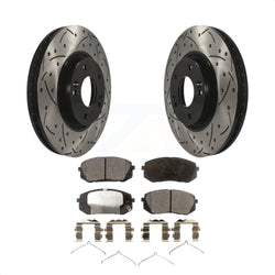 Front Coated Drilled Slotted Disc Brake Rotors And Semi-Metallic Pads Kit For 2016 Hyundai Sonata FULL HYBRID EV-GAS (FHEV) engine KDF-100092