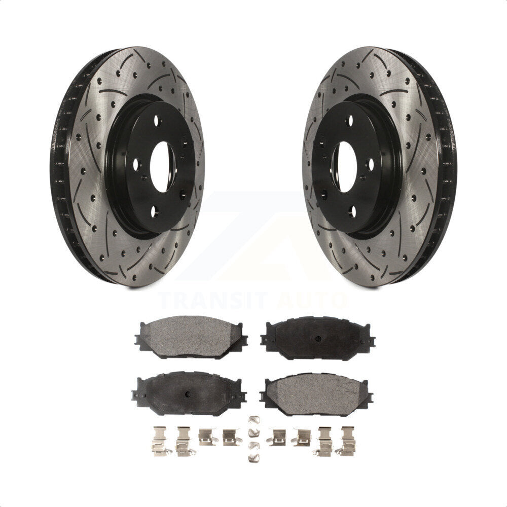 Front Coated Drilled Slotted Disc Brake Rotors And Semi-Metallic Pads Kit For Lexus IS250 KDF-100100 by Transit Auto