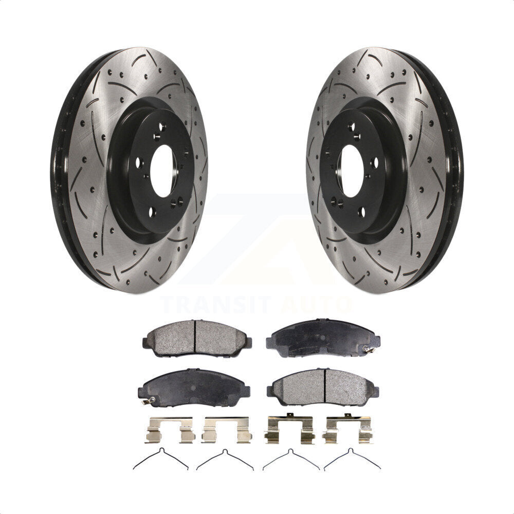 Front Coated Drilled Slotted Disc Brake Rotors And Semi-Metallic Pads Kit For Honda Pilot Acura MDX RLX ZDX KDF-100108 by Transit Auto