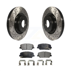 Front Coated Drilled Slotted Disc Brake Rotors And Semi-Metallic Pads Kit For Hyundai Genesis Coupe KDF-100133