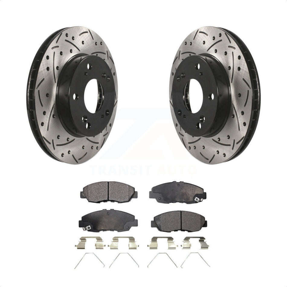 Front Coated Drilled Slotted Disc Brake Rotors And Semi-Metallic Pads Kit For Honda Civic KDF-100151 by Transit Auto