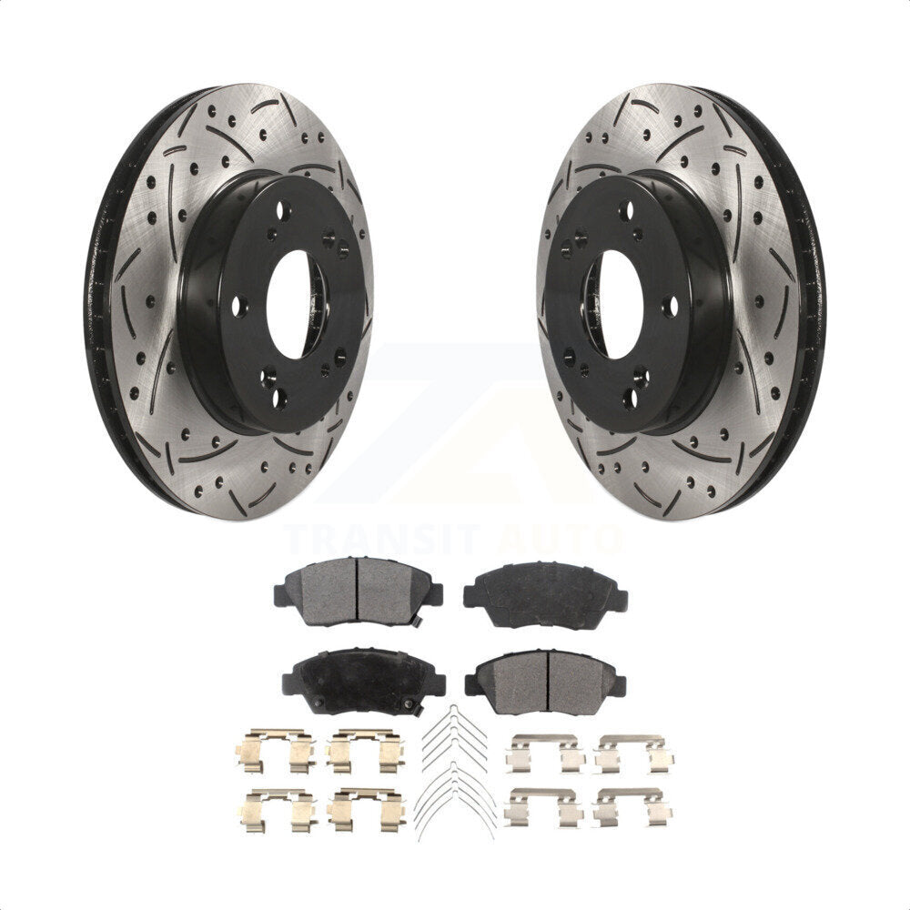 Front Coated Drilled Slotted Disc Brake Rotors And Semi-Metallic Pads Kit For Honda Civic Acura ILX KDF-100153 by Transit Auto