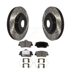 Front Coated Drilled Slotted Disc Brake Rotors And Semi-Metallic Pads Kit For Kia Sorento Hyundai Santa Fe Sport KDF-100156