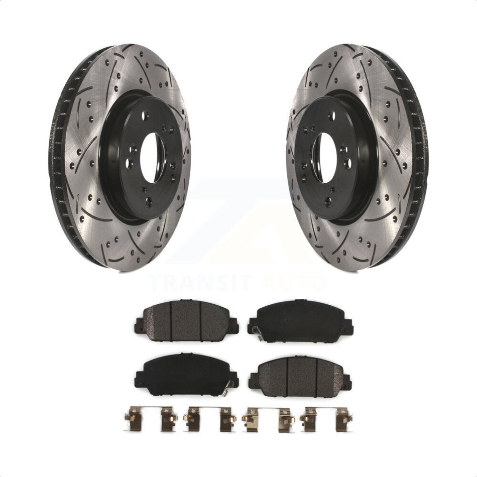 Front Coated Drilled Slotted Disc Brake Rotors And Semi-Metallic Pads Kit For Honda Accord KDF-100161 by Transit Auto