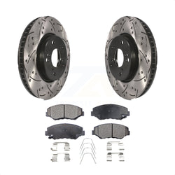 Front Coated Drilled Slotted Disc Brake Rotors And Semi-Metallic Pads Kit For 2015 Honda Civic EX with Manual transmission KDF-100162