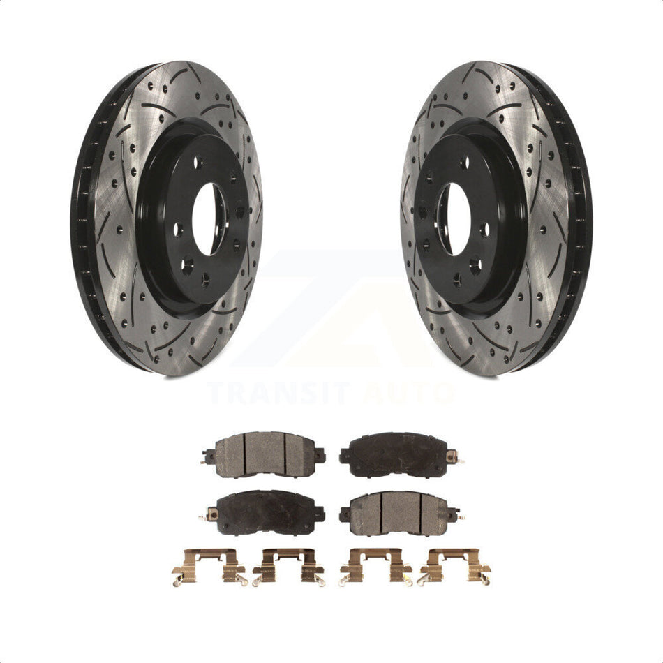 Front Coated Drilled Slotted Disc Brake Rotors And Semi-Metallic Pads Kit For Nissan LEAF KDF-100176 by Transit Auto