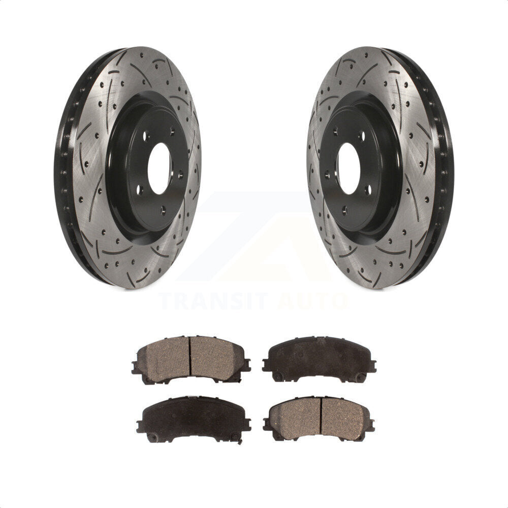 Front Coated Drilled Slotted Disc Brake Rotors And Semi-Metallic Pads Kit For Nissan Rogue KDF-100178 by Transit Auto