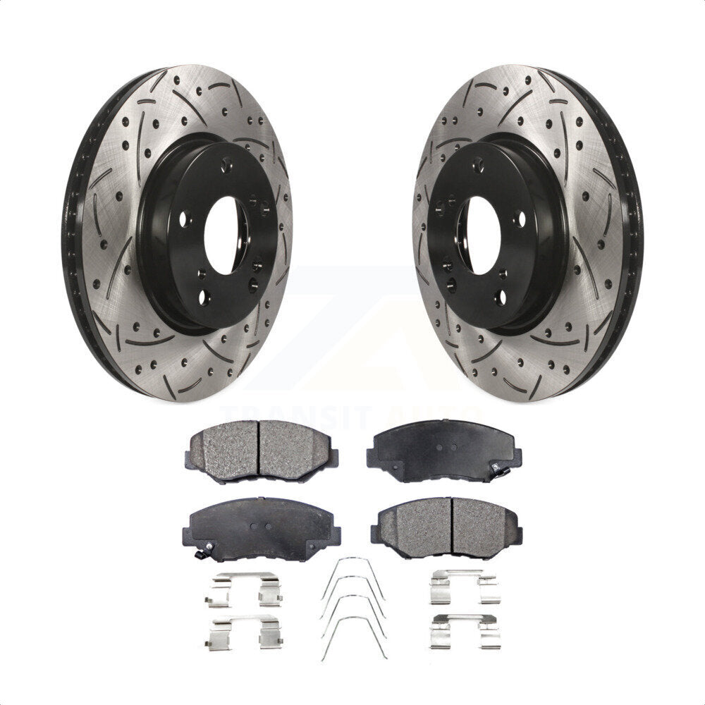 Front Coated Drilled Slotted Disc Brake Rotors And Semi-Metallic Pads Kit For Honda Civic KDF-100182 by Transit Auto