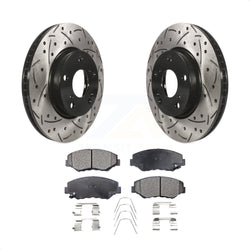 Front Coated Drilled Slotted Disc Brake Rotors And Semi-Metallic Pads Kit For Honda Civic KDF-100182