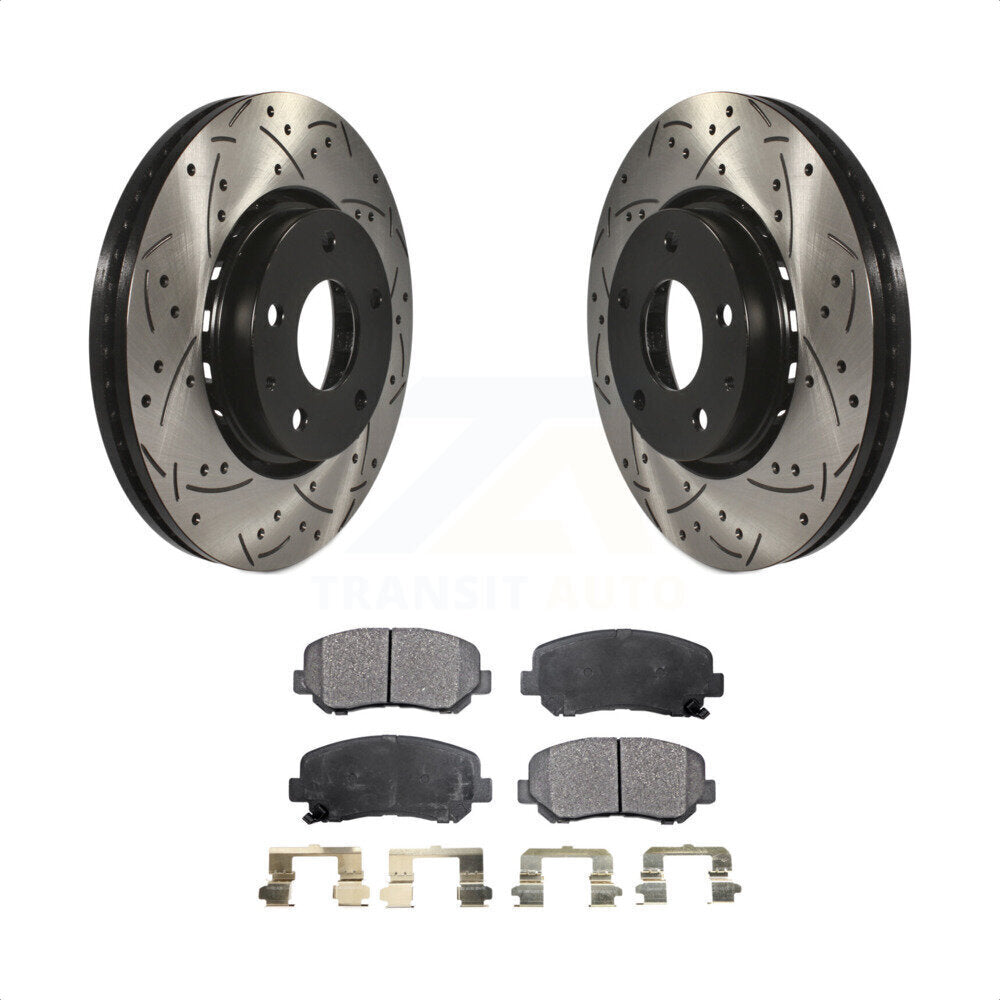 Front Coated Drilled Slotted Disc Brake Rotors And Semi-Metallic Pads Kit For Mazda CX-5 KDF-100185 by Transit Auto